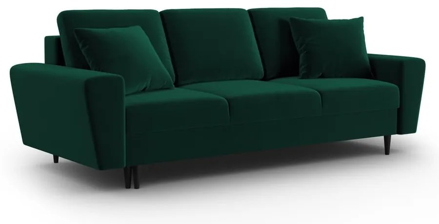 Zielona aksamitna rozkładana/ze schowkiem sofa 235 cm Kyoto – Cosmopolitan Design