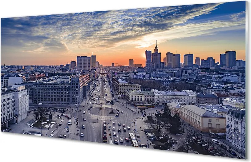 Szkło do Kuchni na Ścianę Warszawskie Wieżowce o Zmierzchu