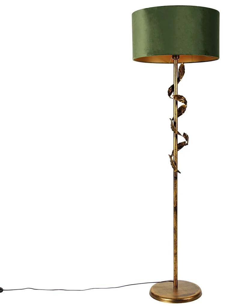 Lampa stojąca w stylu vintage, złoto antyczne z zielonym abażurem - Linden klasyczny/Antyczny Oswietlenie wewnetrzne