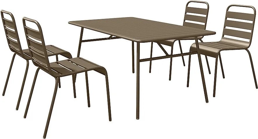 Zestaw mebli jadalnianych ogrodowych z metalu - stół o dł. 160 cm i 4 sztaplowane krzesła - Taupe - MIRMANDE marki MYLIA