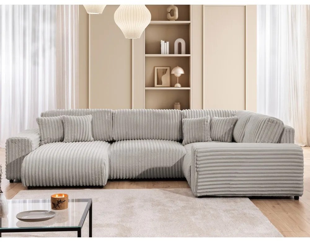 Jasnoszary sztruksowy narożnik (prawostronny/w kształcie litery U) Justin – Ropez