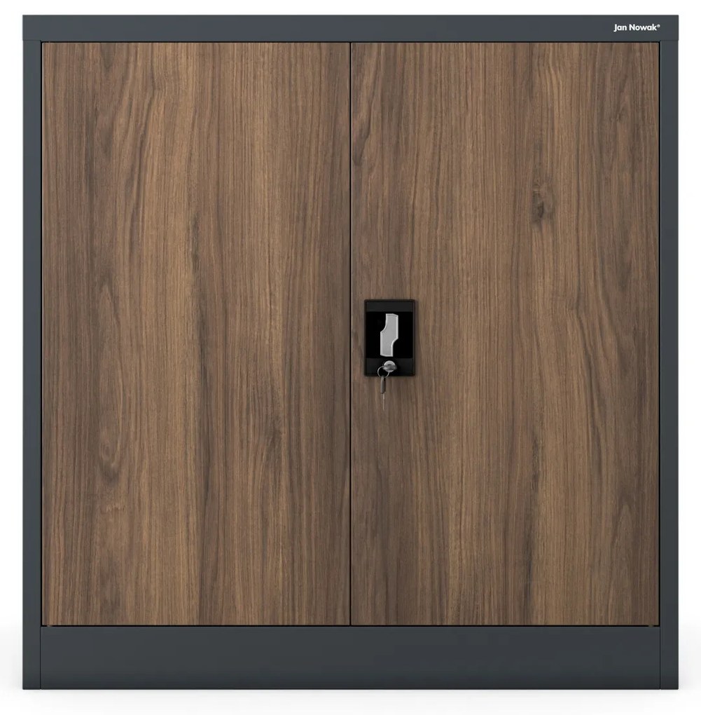 Metalowa szafka do gabinetu BEATA, 900 x 930 x 400 mm, Eco Design: antracytowa/ orzech