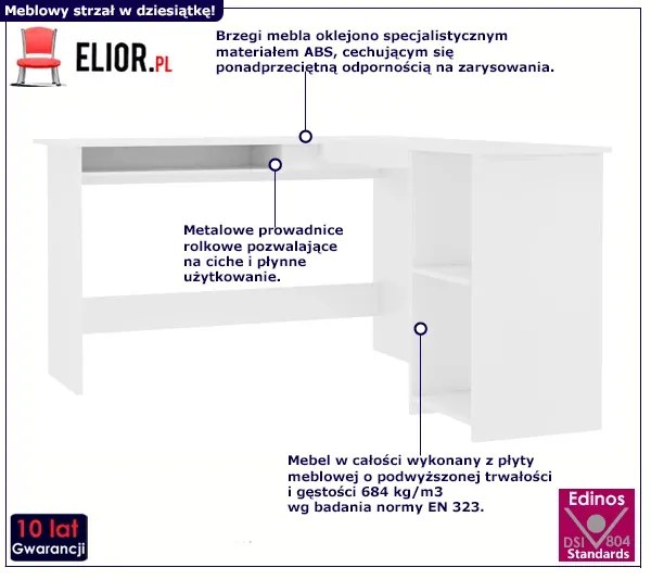 Białe biurko narożne z regałem - Lorenza 3X