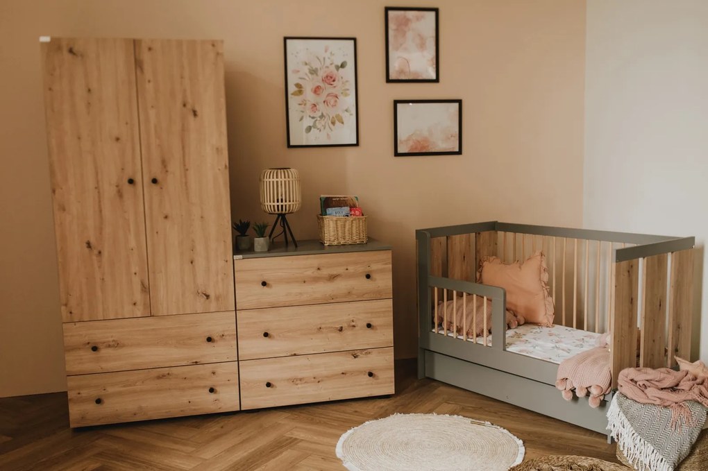 Komoda dziecięca z szufladami Pauline, kolor grafit/dąb