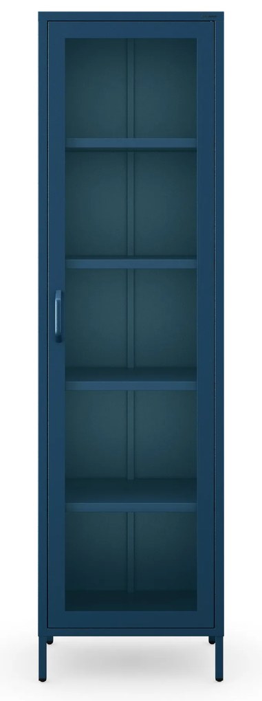 Witryna szklana wąska na nóżkach do salonu granatowa, 500x1800x350 mm: LUIGI Modern