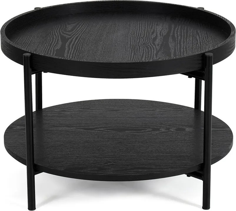 Czarny okrągły stolik w dekorze dębu ø 64 cm Hagen – Bonami Essentials