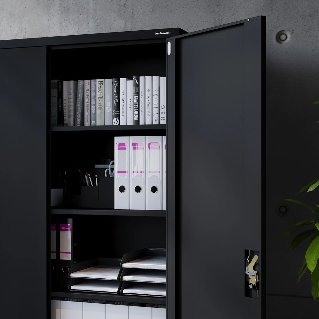 Szafa biurowa metalowa na dokumenty czarna JAN II, 1150 x 1850 x 400 mm