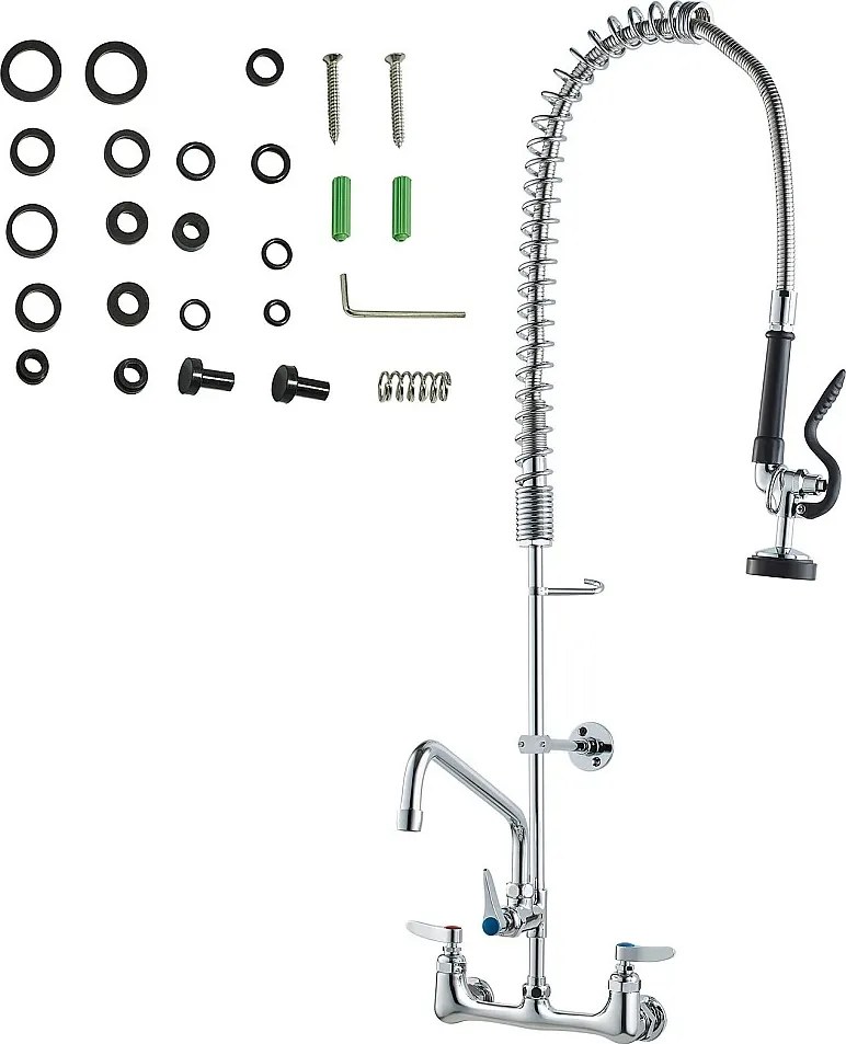 Bateria Kuchenna, SucceBuy Komercyjna Bateria Ścienna do Zlewu Kuchennego - Ze Spryskiwaczem do Wstępnego Płukania, 91 cm