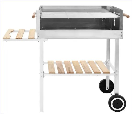 Grill węglowy srebrny na wózku z 2 półkami H1-P15