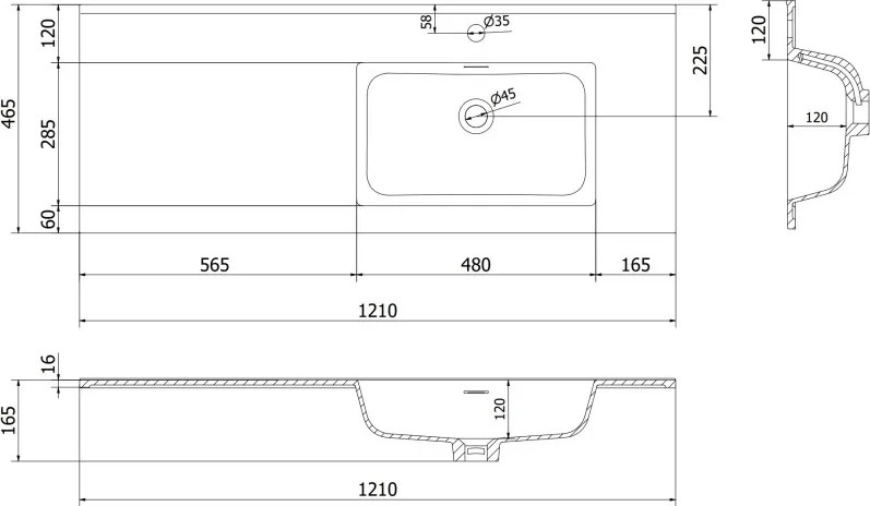 Mexen Otis umywalka wpuszczana w blat prawa 121 x 46,5 cm, biała połysk - 25181200P
