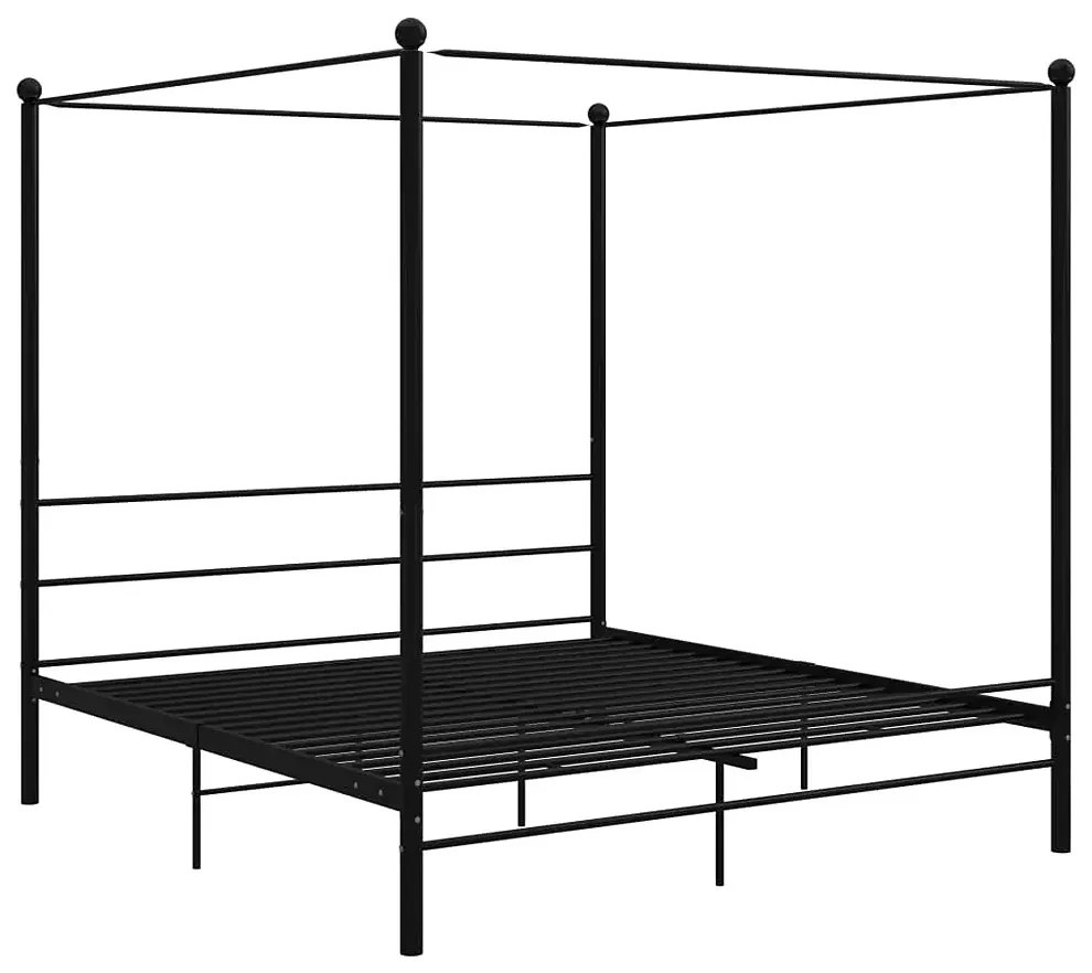 Czarne industrialne łóżko małżeńskie z baldachimem 160x200 cm - Aveiro