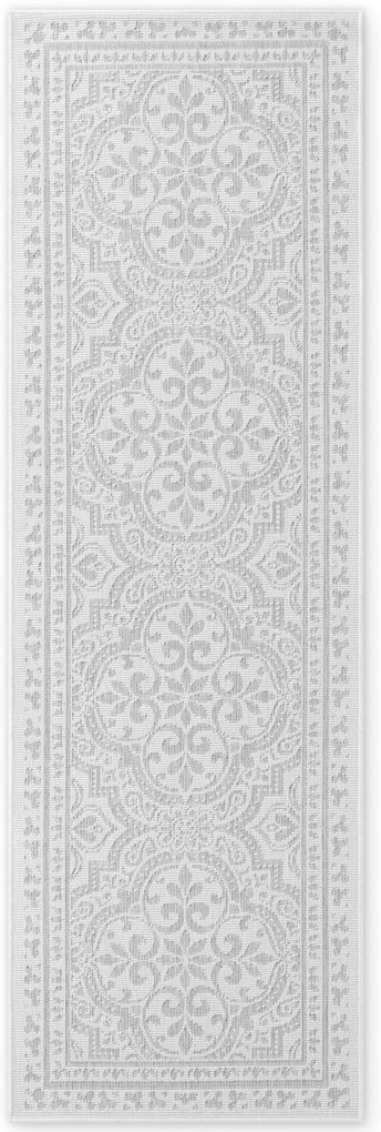 Dywan zewnętrzny dwustronny Duet Ornament szaro-kremowy 80 cm x 250 cm