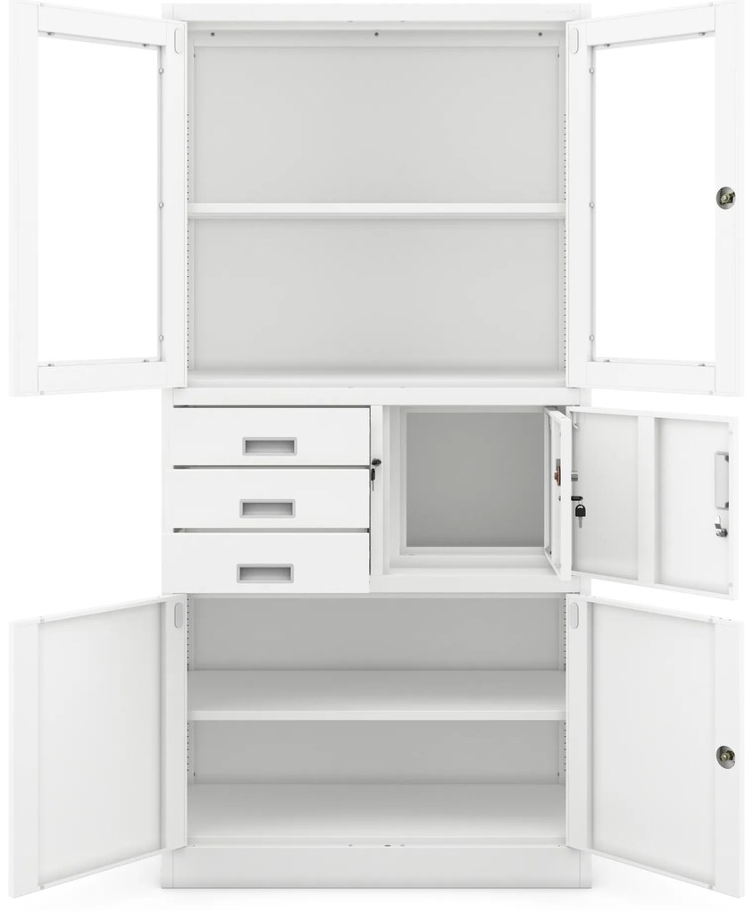 Biurowa szafa metalowa z sejfem na akta i dokumenty FILIP, 900 x 1850 x 400 mm, biała