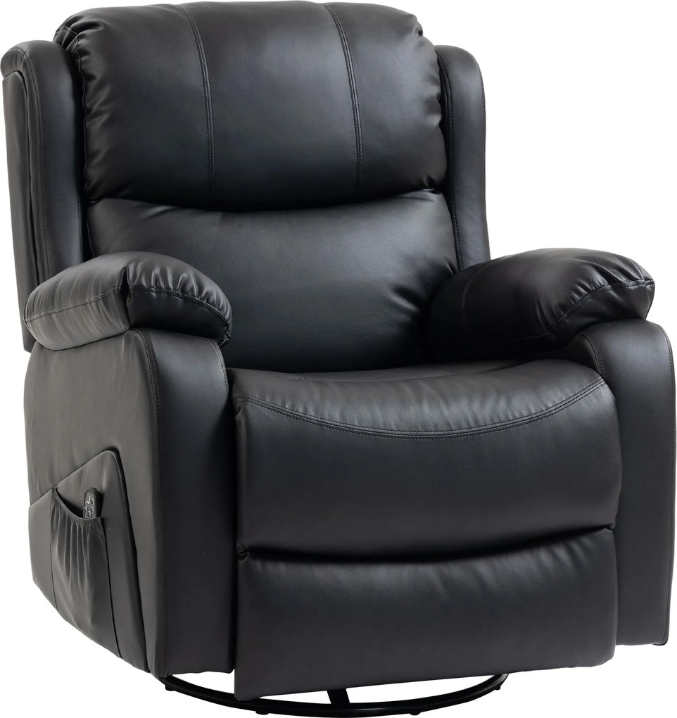 HOMCOM Fotel masujący, funkcja ogrzewania i leżenia, ekoskóra, do 150 kg, 97x92x104cm, Czarny | Aosom PL