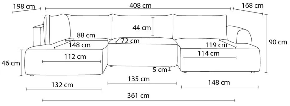 Ceglasty sztruksowy rozkładany/ze schowkiem narożnik (prawostronny/w kształcie litery U) Lucien – Bobochic Paris