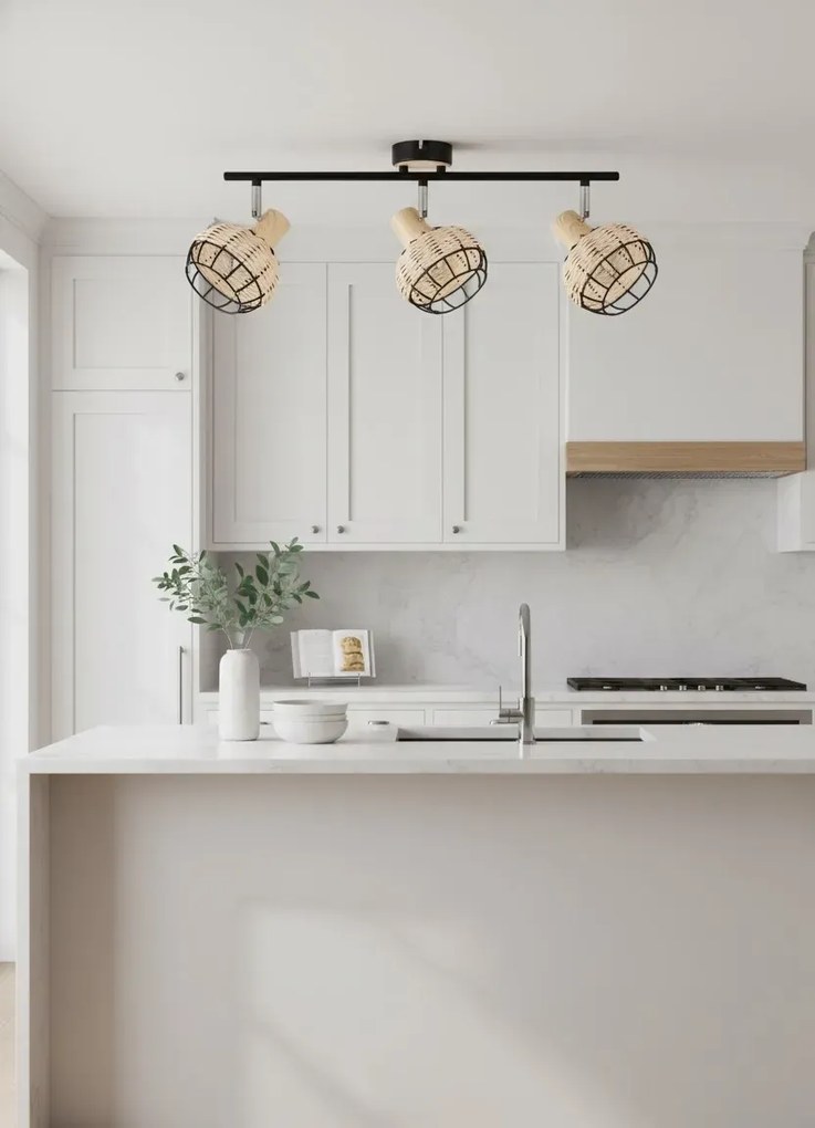 Potrójna lampa sufitowa do kuchni w stylu boho czarny + drewniany - Z057 N5-D67