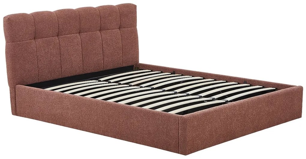 Łóżko ze skrzynią  160 x 200 cm - Tkanina z bukli  - Terakota - MAZIRI