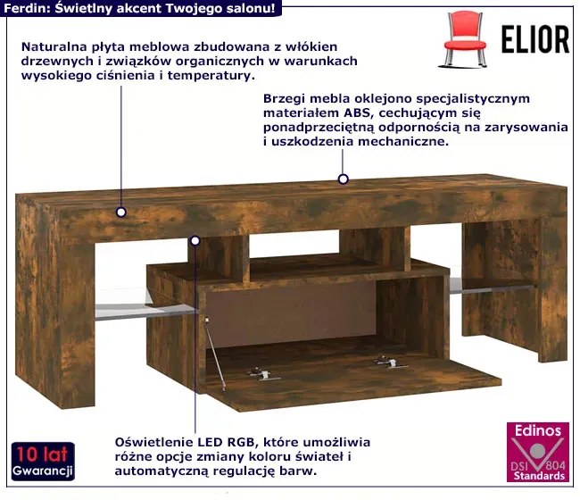Szafka pod telewizor z oświetleniem LED przydymiony dąb - Artbo