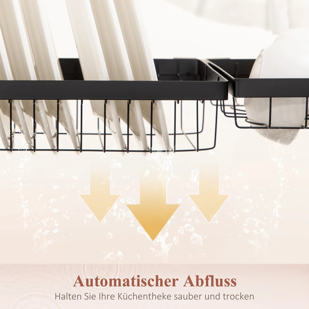 HOMCOM Suszarka do naczyń, Modułowy stojak na naczynia z metalu, do 23 kg, Czarny