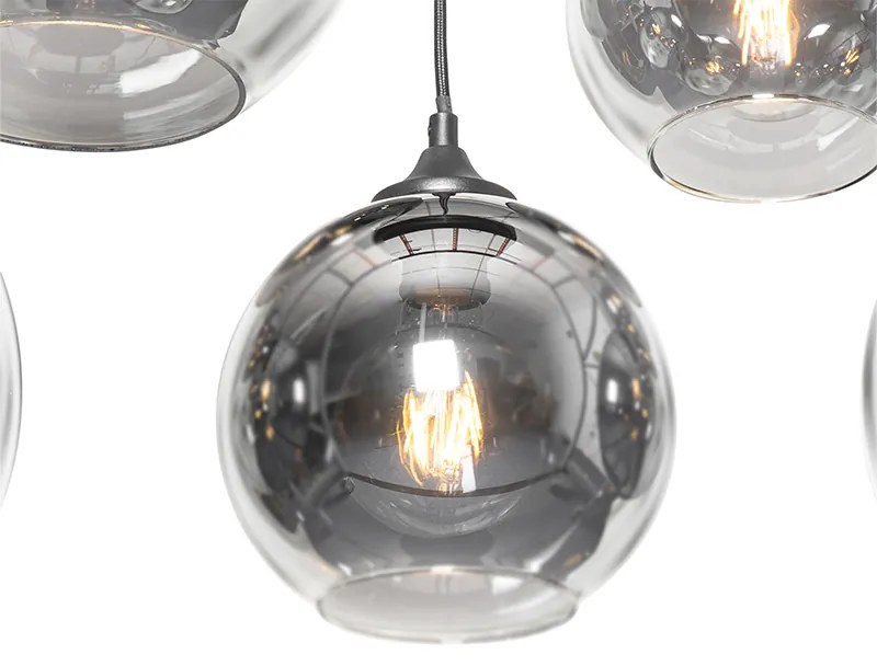 Lampa wisząca art deco czarna z przydymionym szkłem 8-świateł - Sandra ArtDeco Oswietlenie wewnetrzne