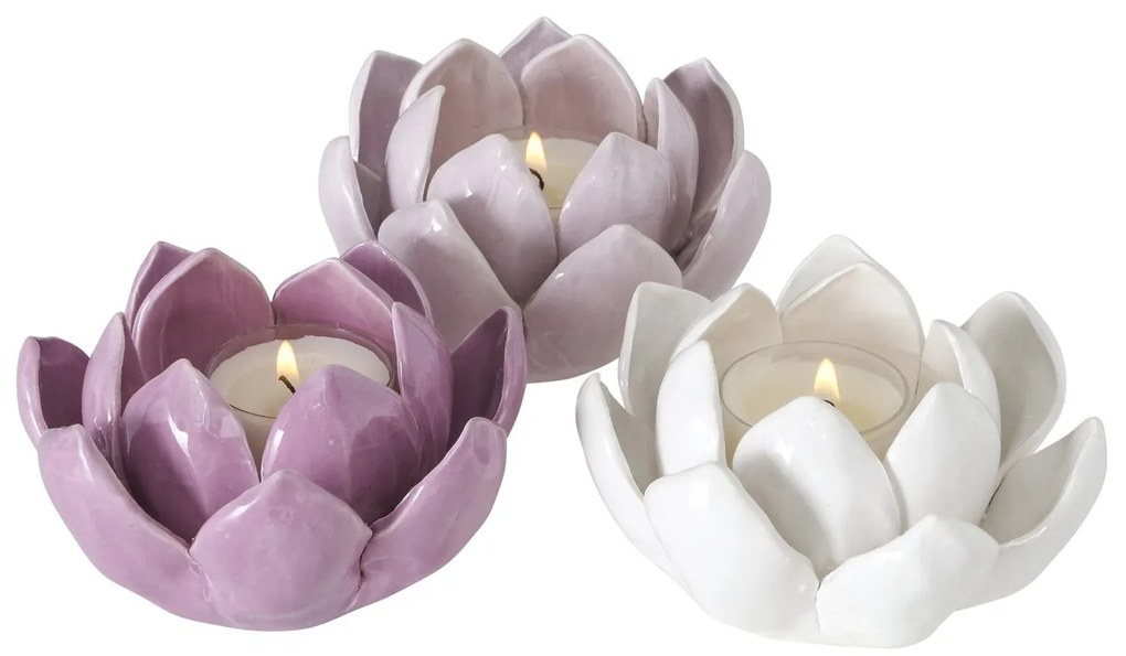 Świecznik ceramiczny, kwiat, LIRIO, 8 x 10 cm