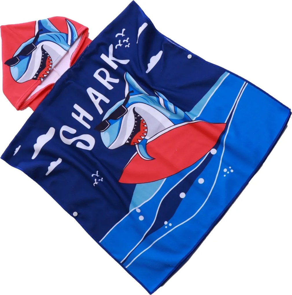 Dziecięce poncho SHARK niebieskie Rozmiar: 60 x 120 cm