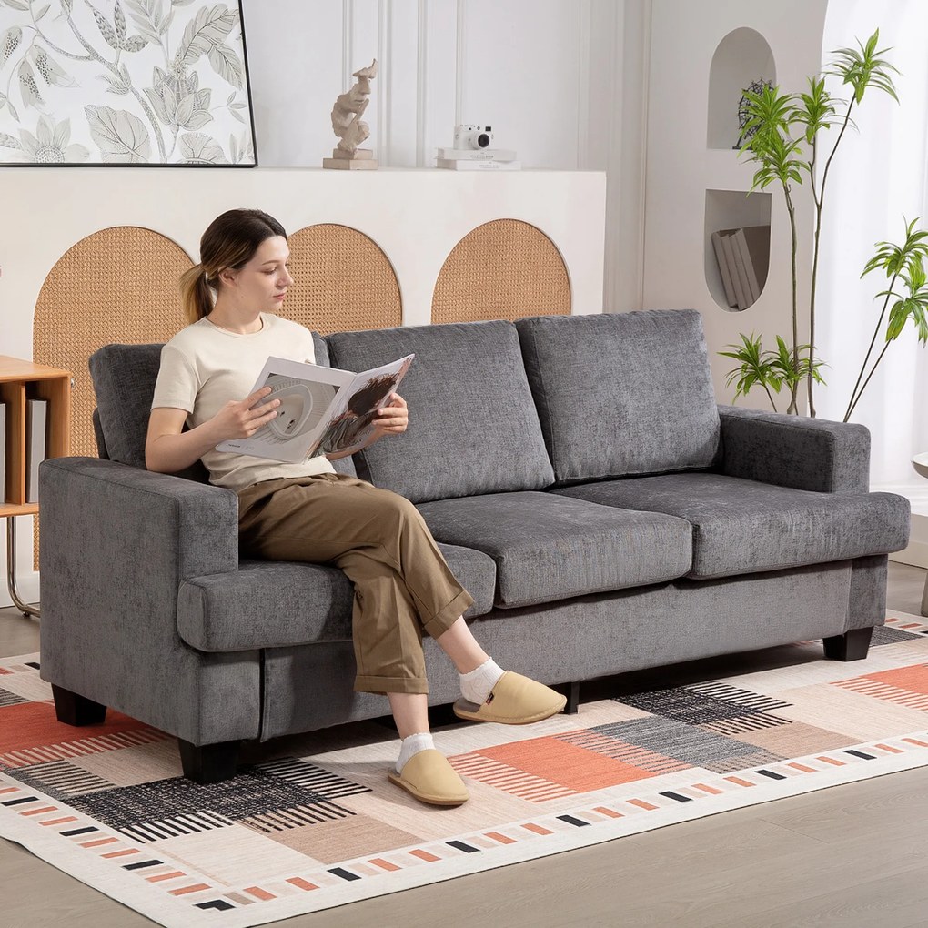 HOMCOM 3-osobowa sofa, sofa do salonu dla 3 osób, pokrycie z tkaniny, stalowa rama, tapicerowana sofa, Szary
