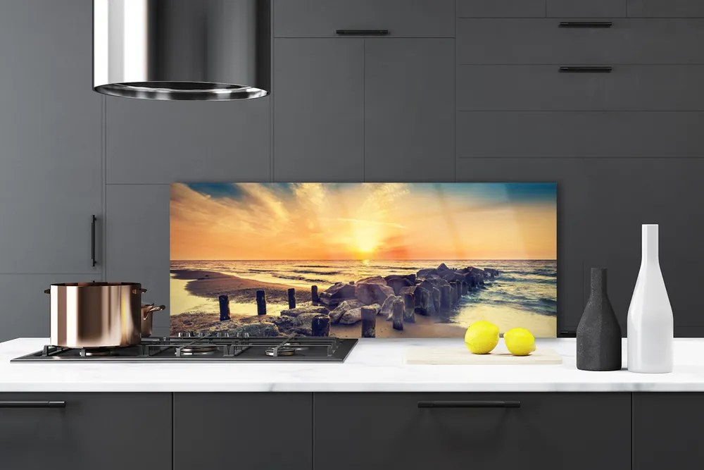 Panel Szklany Zachód Słońca przy Falochronie