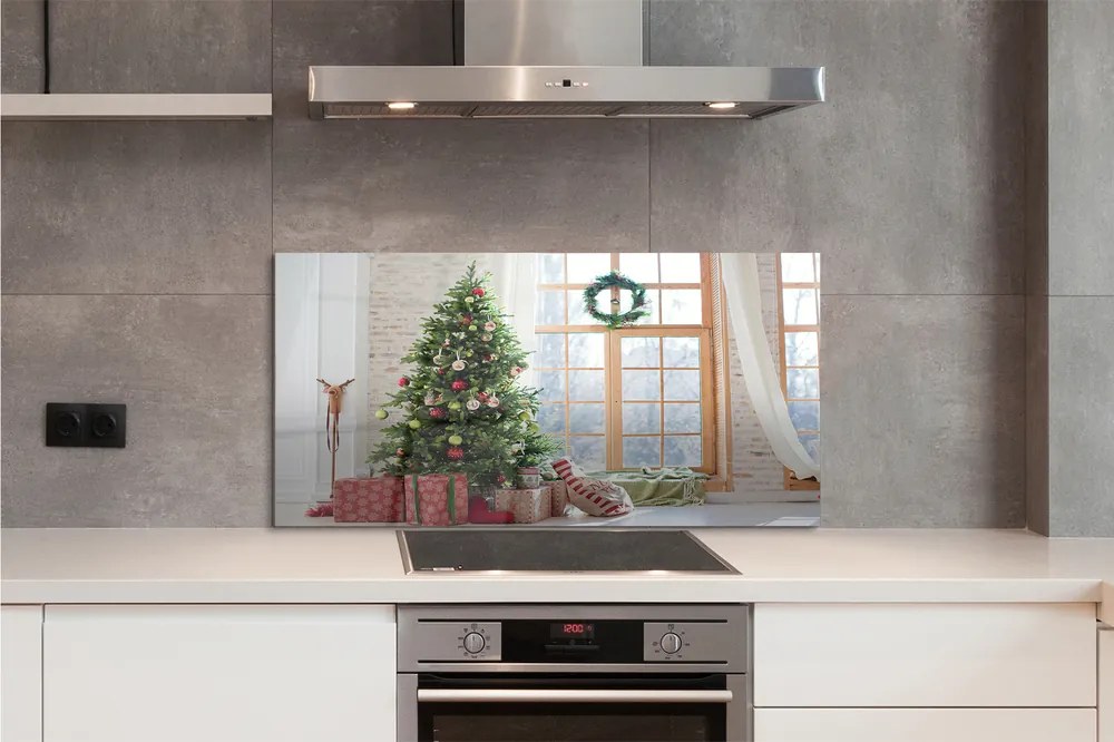 Szklany Panel Świąteczne Choinki i Podarki