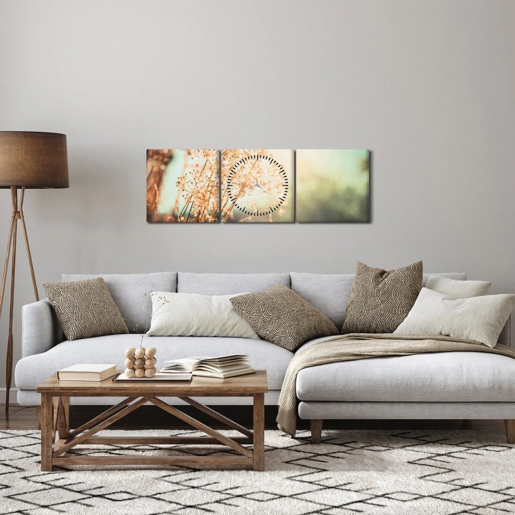 Obraz - Rośliny po deszczu (z zegarem) (90x30 cm)