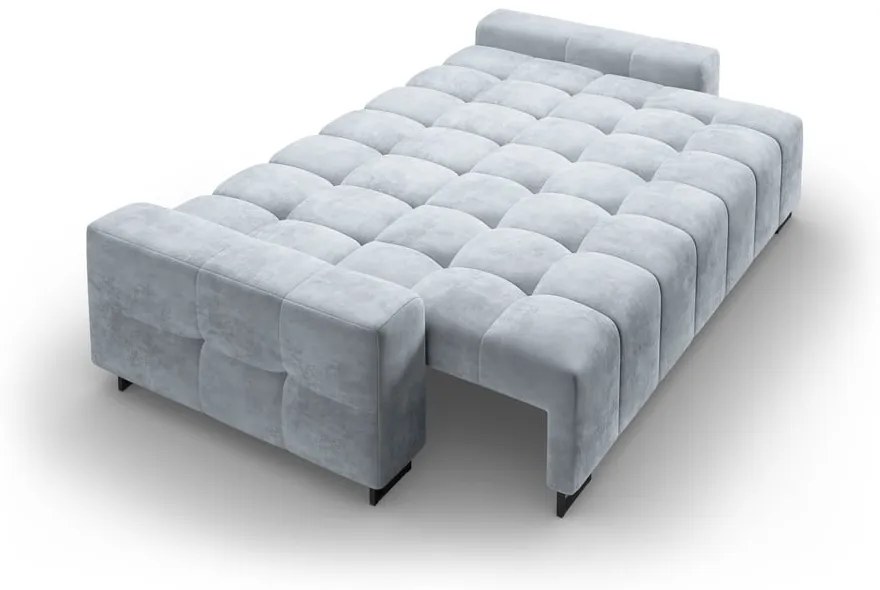 Jasnoniebieska aksamitna rozkładana sofa ze schowkiem 250 cm Wicklow – Cosmopolitan Design