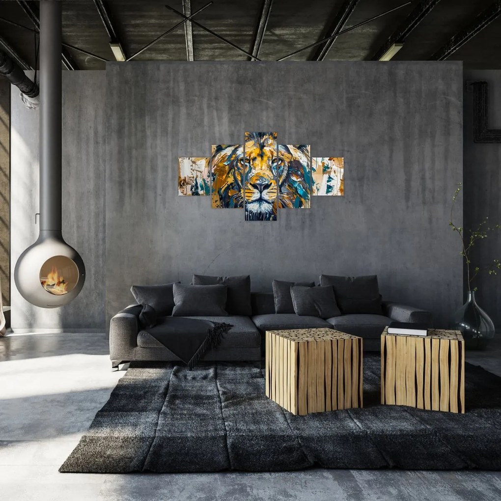 Obraz - Abstrakcyjny obraz olejny z lwem (125x70 cm)