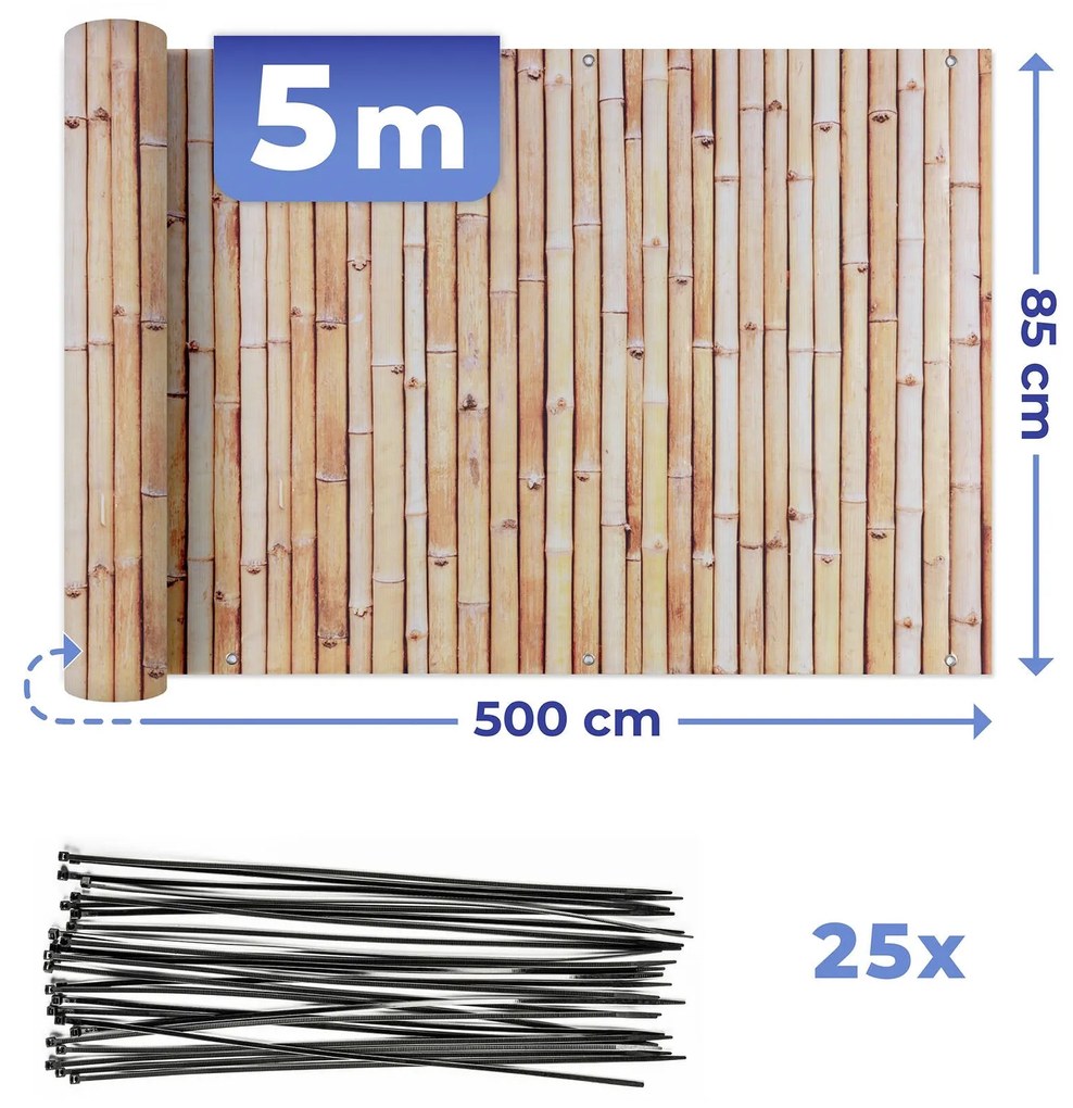 Osłona balkonowa z wzorem bambusa, 5 m x 85 cm