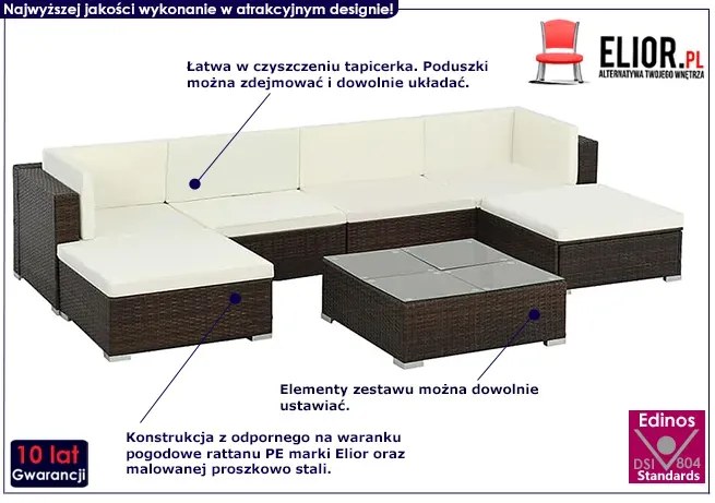 7 częściowy zestaw ogrodowy ze stolikiem brązowo śmietankowy L6-G41