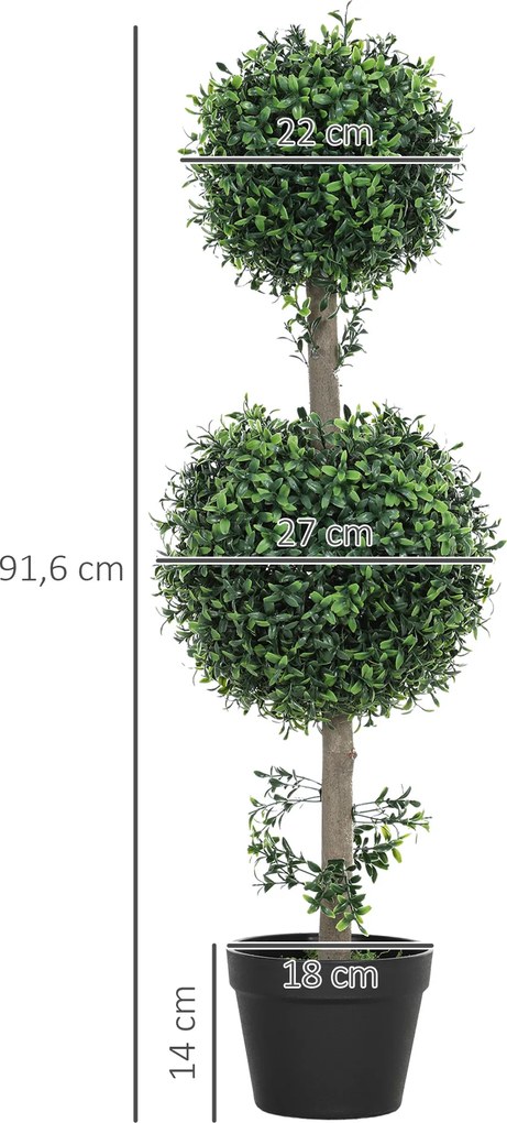HOMCOM Zestaw 2 Sztucznych Roślin, Sztuczne Drzewka Bukszpanowe, UV-chronione, z Doniczką, Zielony