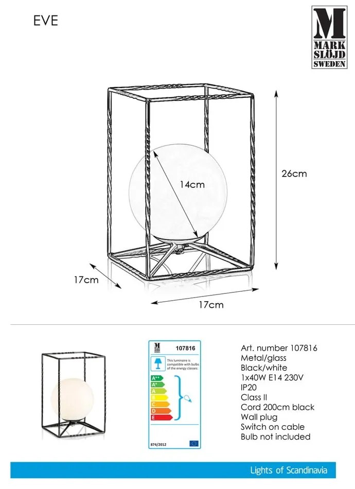 Czarna lampa stołowa Markslöjd Eve Table Black