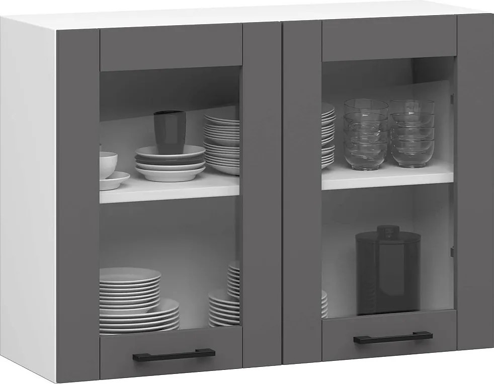 Szafka kuchenna wisząca witryna AKORD OLIWIA W80 Biała 80 cm 2 drzwi kolor Grafit Szary mat 2 półki 80x30,5x58 cm