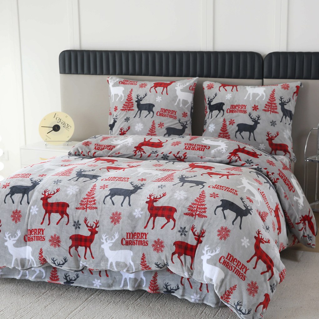 PrzytulneMieszkanie.pl PrzytulneMieszkanie.pl Pościel z mikropluszu MERRY CHRISTMAS DEER szara Rozmiar pościeli: 70 x 90 cm | 140 x 200 cm