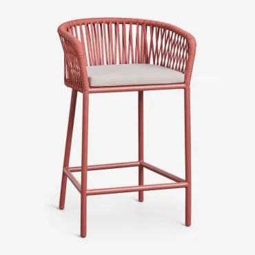 Zestaw 4 Wysokich Stołków Z Podłokietnikami Z Plecionego Sznurka Arhiza Terracota & ↑65 Cm - Sklum