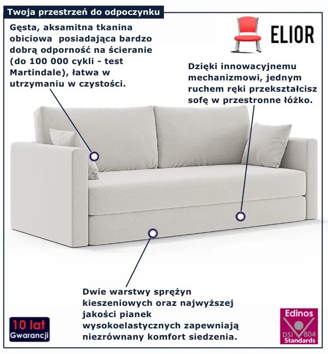 Rozkładana sofa z poduszkami do salonu - 32 kolory A1-D36