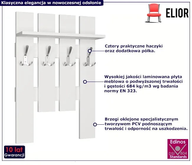 Pionowy Wieszak Biały Ścienny Do Przedpokoju Nalbari 3X