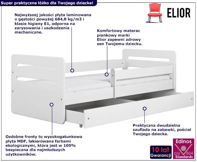 Łóżko dla dziecka z materacem Candy 2X 80x180 - białe