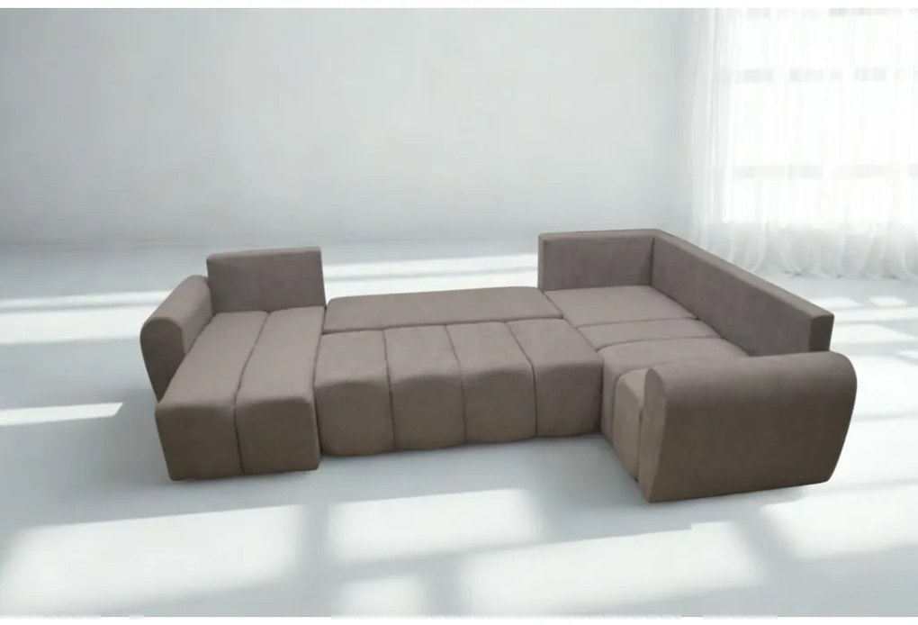 Narożnik wolnostojący wyposażony w praktyczny pojemnik Bueno XL - szara sztruksowa tkanina, prawy