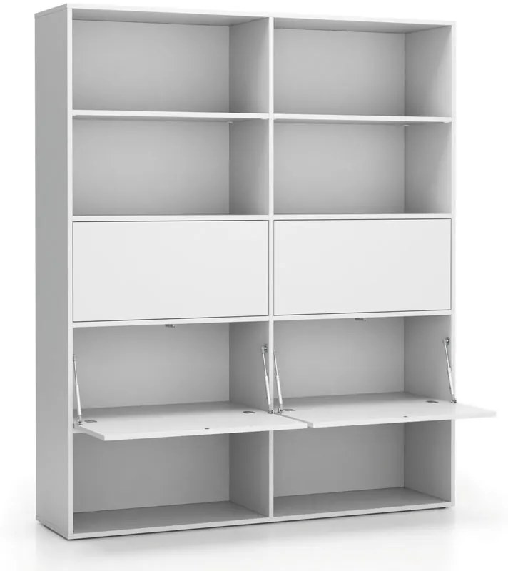 Regał biurowy szeroki LAYERS, 4 schowki, 1582 x 400 x 1905, biały