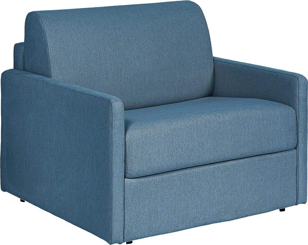 Fotel rozkładany typu express z niebieską tapicerką - Materac 14 cm - CALIFE