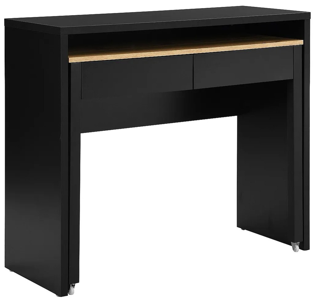 Biurko konsola wysuwane z 2 szufladami - Czarny i naturalny - LOAVIA