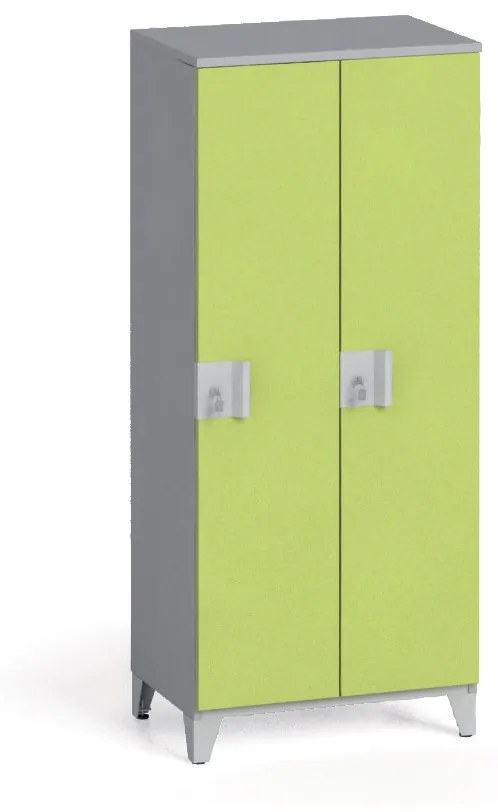 Szafa ubraniowa, 2-drzwiowa, 1400 x 600 x 400 mm, zamek obrotowy, szary/zielony
