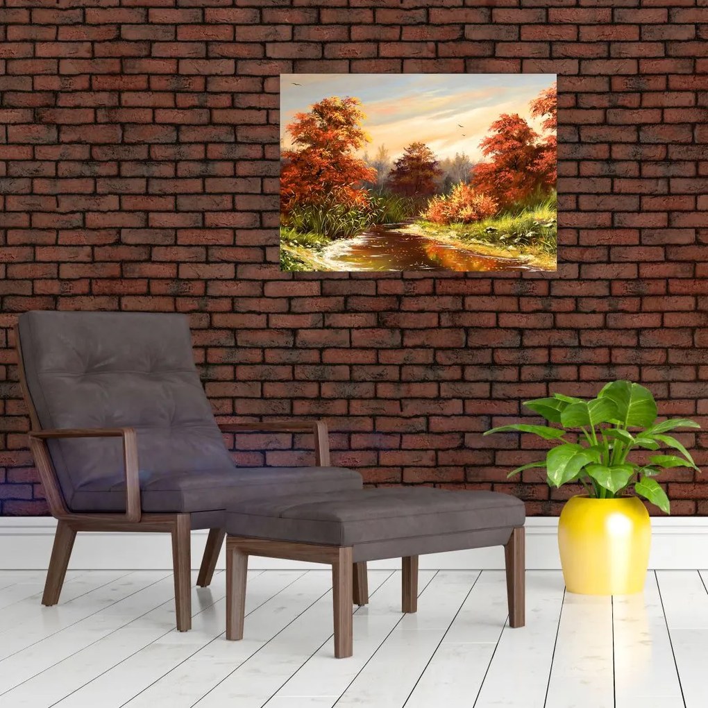 Obraz rzeki w jesiennym krajobrazie, obraz olejny (70x50 cm)