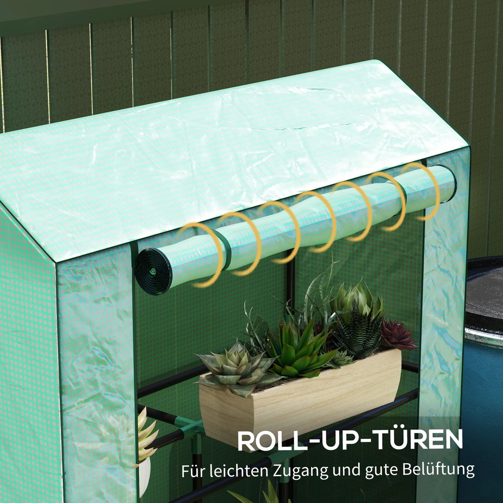 Outsunny Szklarnia z 3-poziomową półką, osłona z tworzywa sztucznego odpornego na UV, rolowane drzwi, 100 x 40 x 150 cm, zielona
