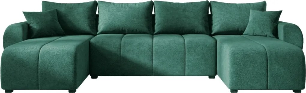 Rozkładana sofa narożna w kształcie U SEVIO 311x145 cm, butelkowozielona + 2 poduszki GRATIS